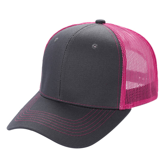 6CTM - Gorra de dos tonos de malla trucker curva de 6 paneles