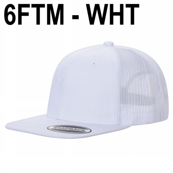 6FTM - Gorra plana de malla tipo camionero de 6 paneles en 2 tonos