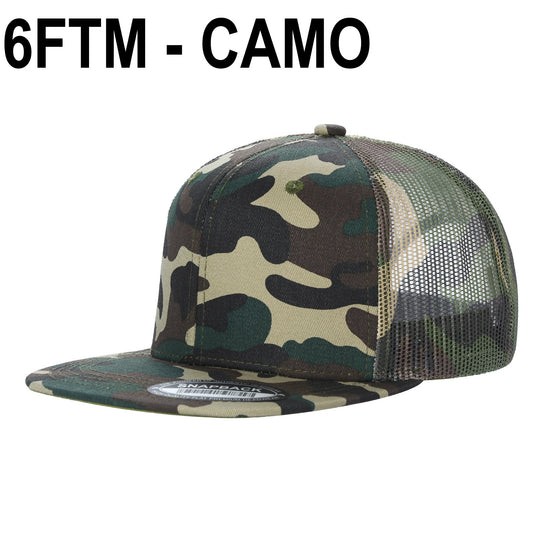 6FTM - Gorra plana de malla tipo camionero de 6 paneles en 2 tonos