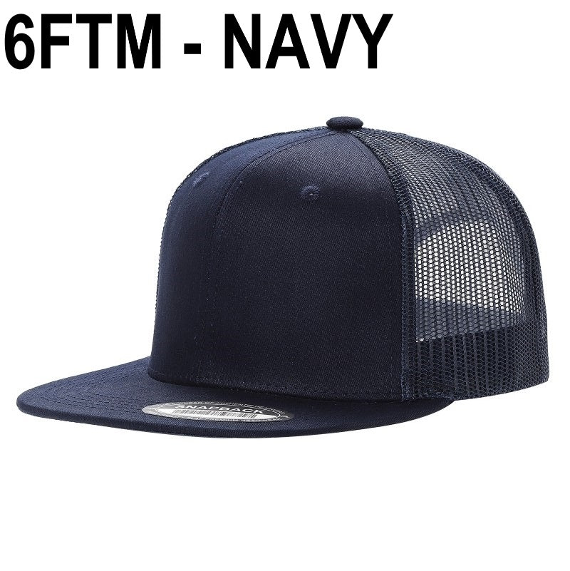 6FTM - Gorra plana de malla tipo camionero de 6 paneles en 2 tonos