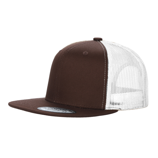 6FTM - Gorra plana de malla tipo camionero de 6 paneles en 2 tonos