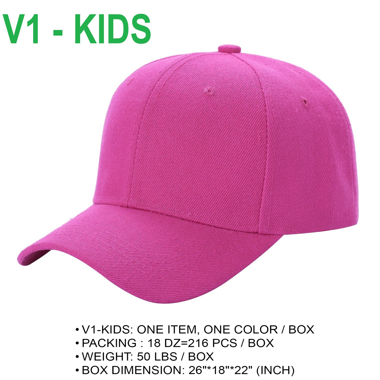 V1 KIDS - Gorra de béisbol lisa con velcro