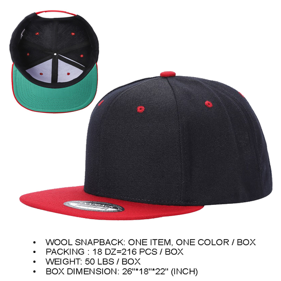 WS - Gorra snapback de lana $42 -&gt; $36/DZ (ORDEN MÍNIMA: UNA DOCENA)