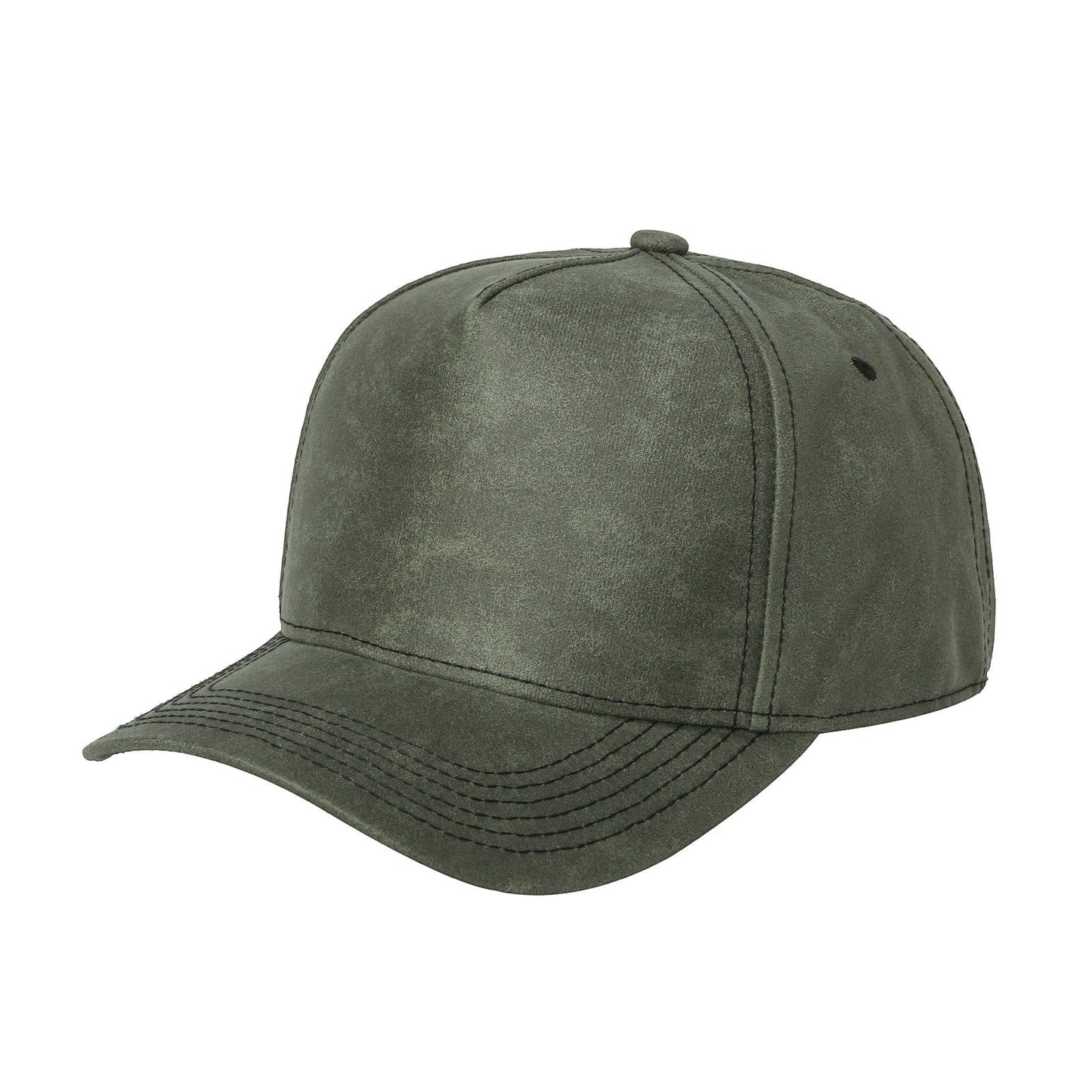 Waycap 5RS dark green leather 5-panel baseball cap with pre-curved bill and adjustable snapback