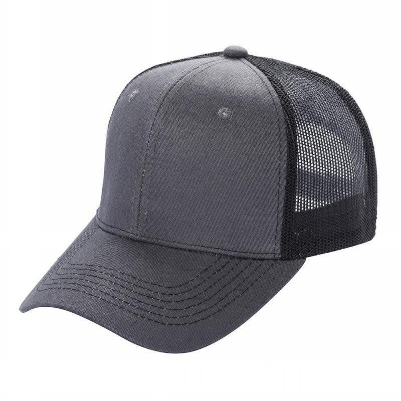 Waycap 6 Panel Curve Trucker Mesh Hat in charcoal grey with black mesh back panels and a curved brim.
