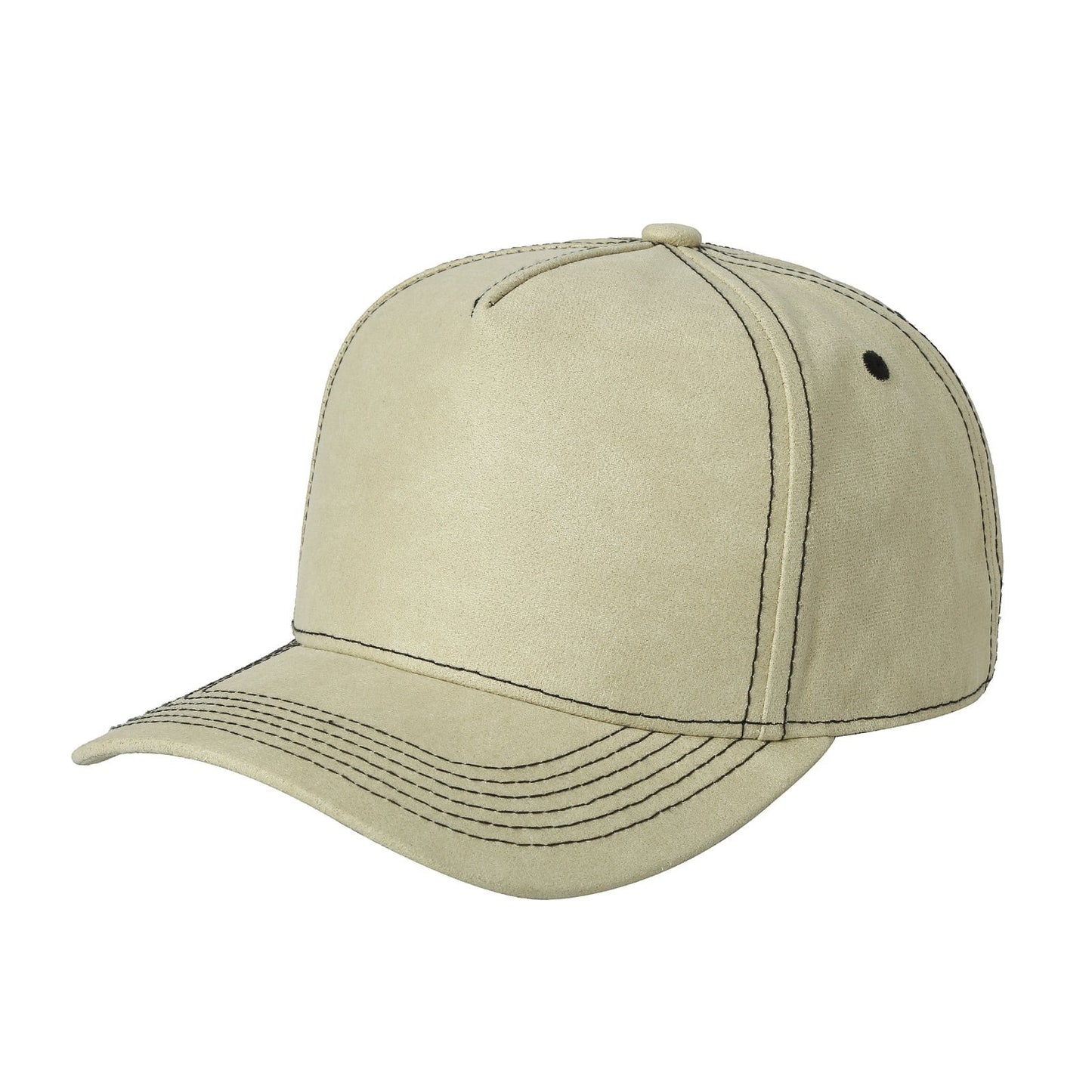Waycap 5RS beige leather 5 panel cap with pre-curved bill and adjustable snapback