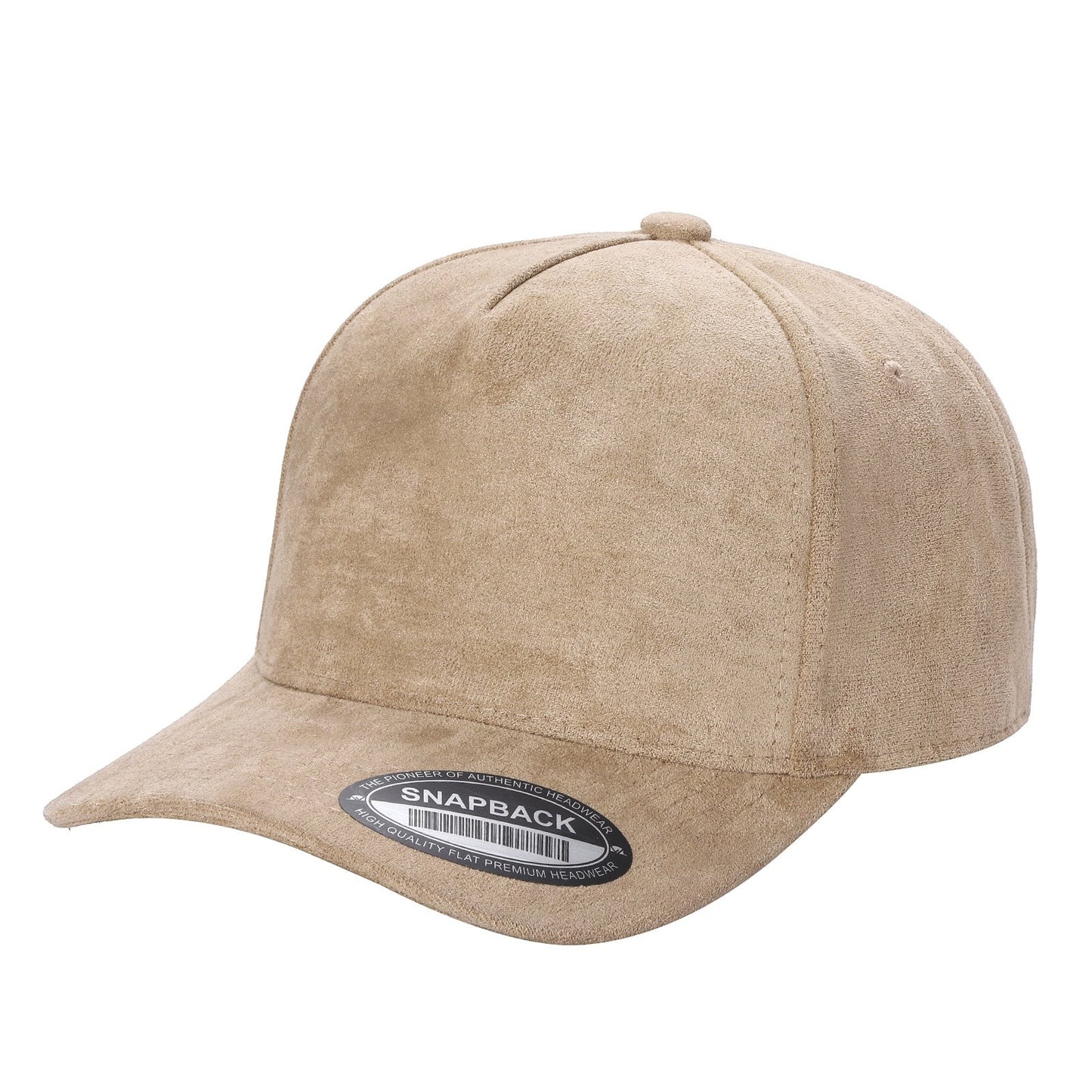 Waycap 5SUEDE premium beige suede snapback hat with adjustable fit and flat brim.