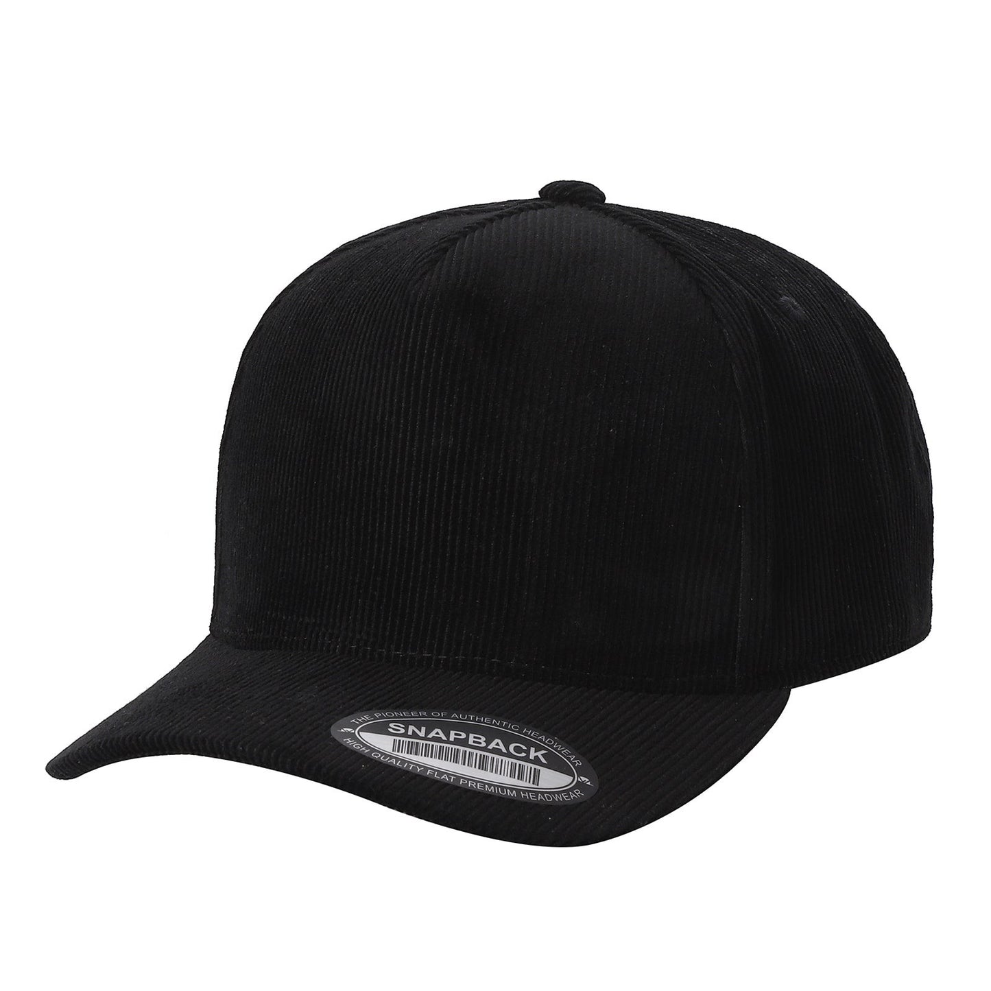 Waycap 5FC black corduroy baseball cap with snapback closure