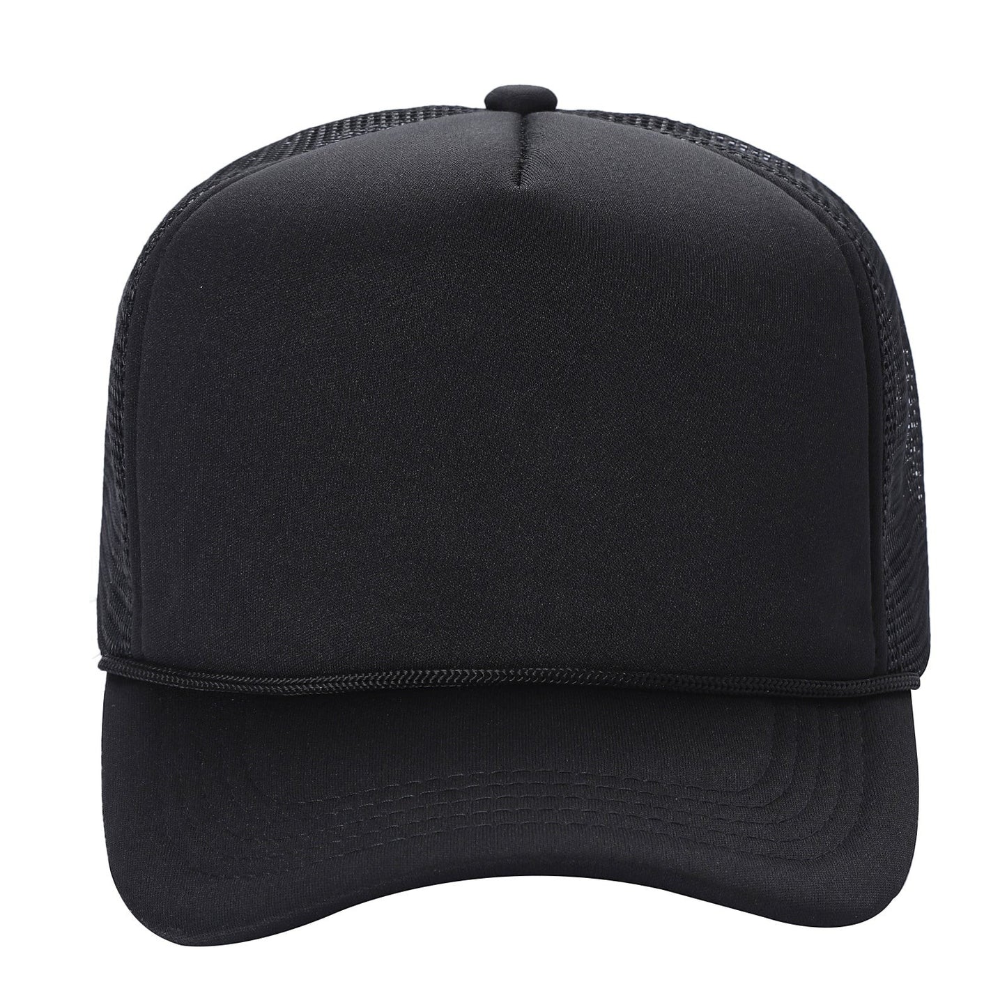 Waycap sponge trucker hat in black with mesh back and adjustable snapback closure.