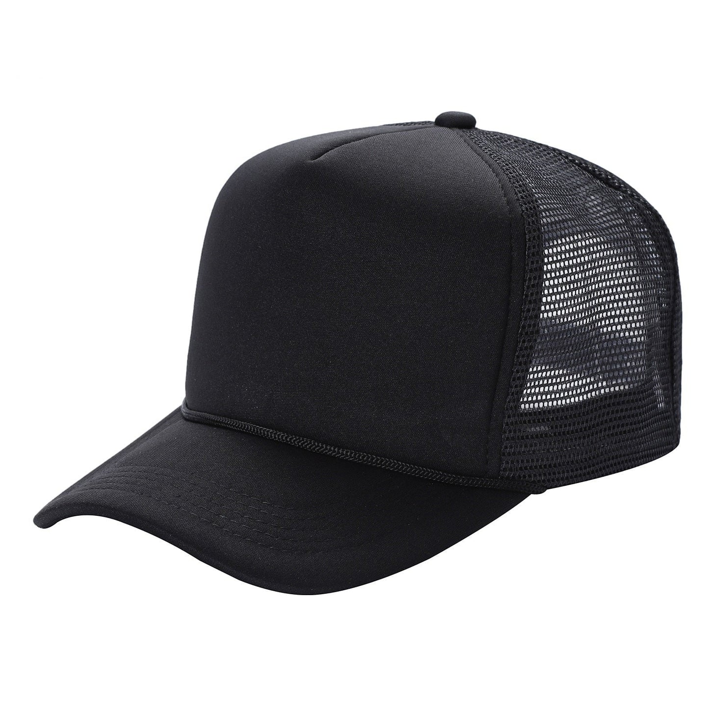Waycap sponge foam trucker hat with breathable mesh back and adjustable snapback closure in black.