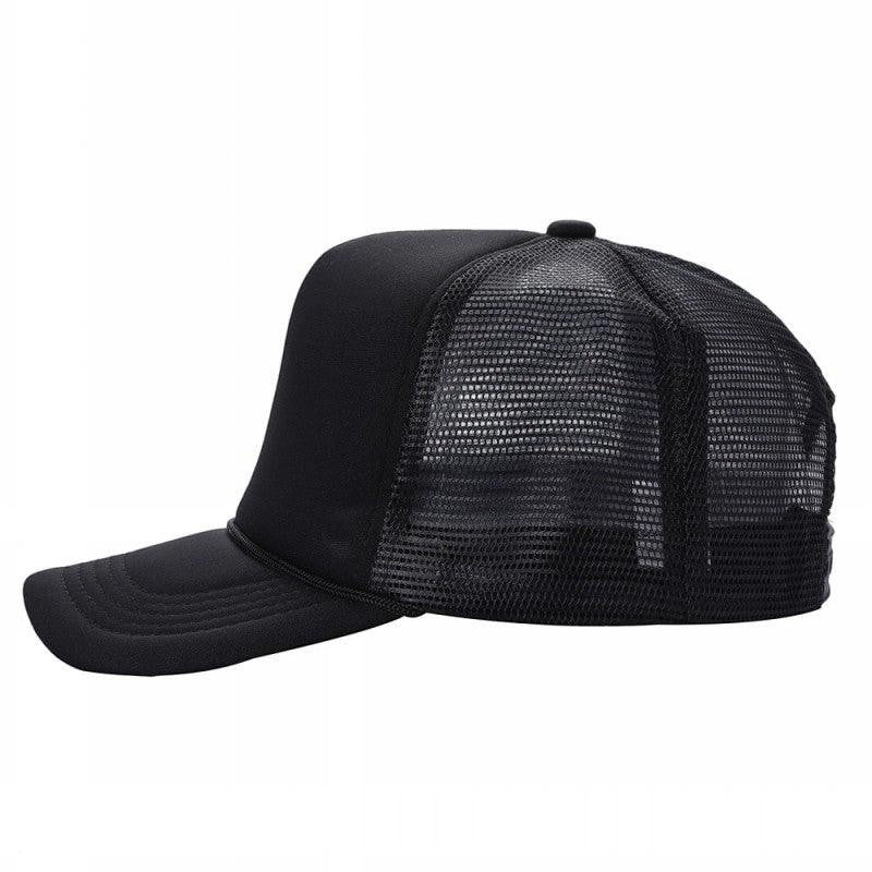 Waycap Sponge trucker hat in black, featuring a foam front panel and breathable mesh back with adjustable snapback closure.