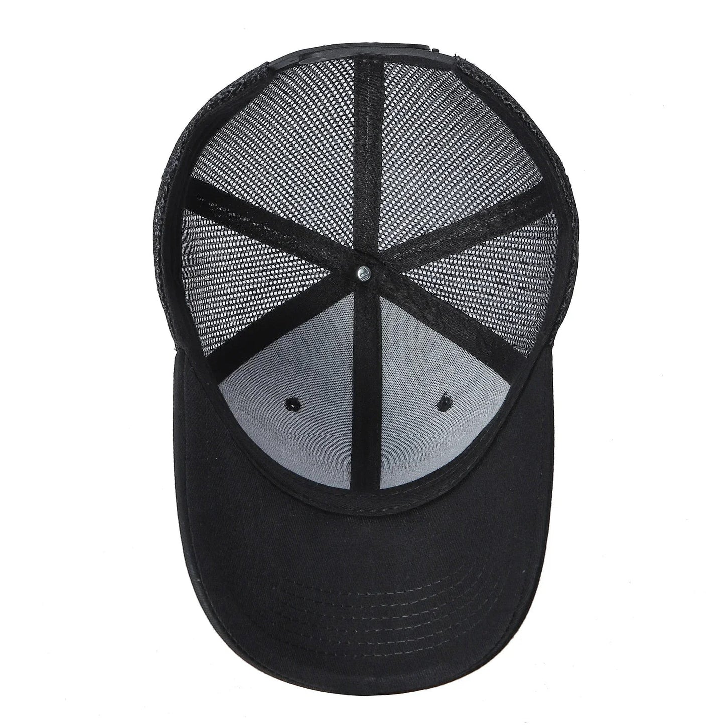 Waycap 6 Panel Curve Trucker Mesh Hat in black, featuring breathable mesh back and curved brim for sun protection.