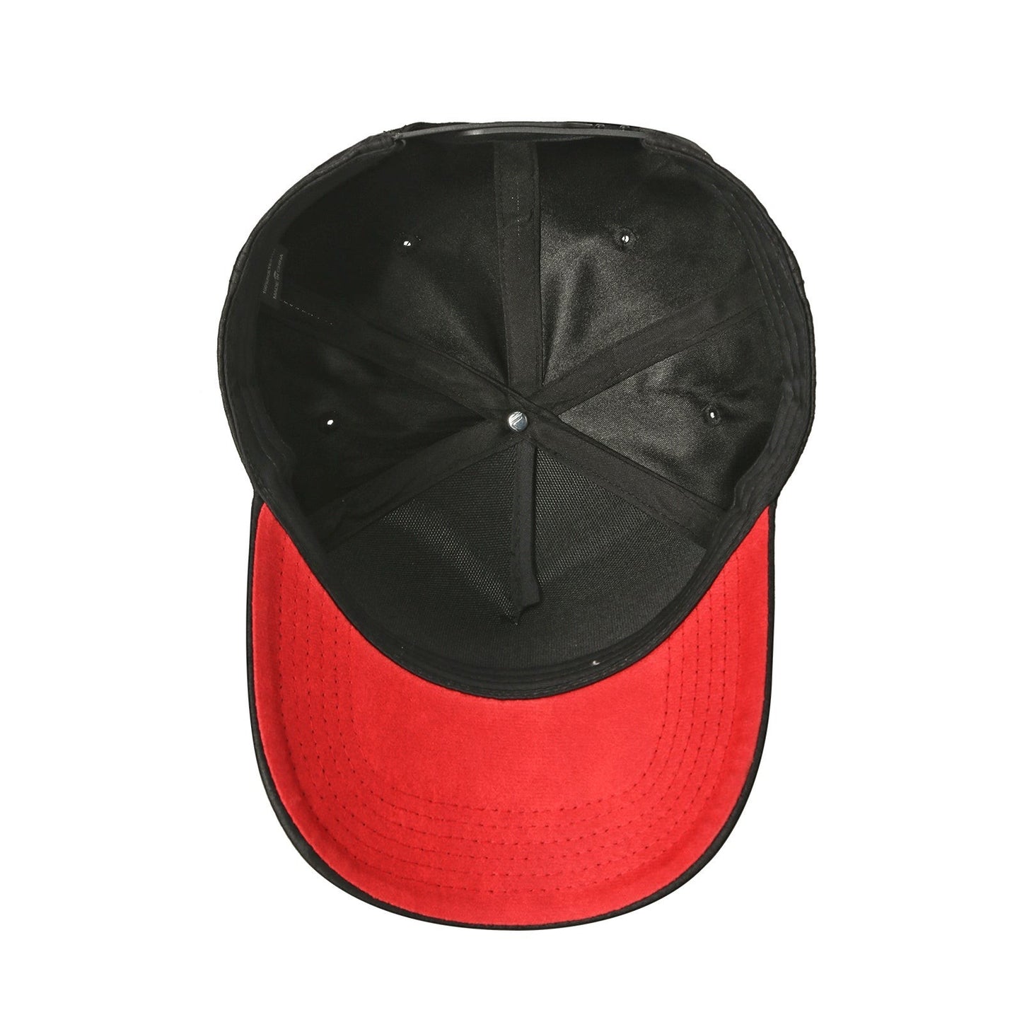 Waycap 5RS black leather 5 panel cap with red pre-curved bill and adjustable snapback