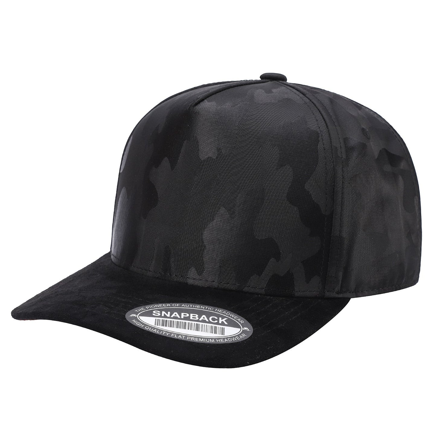 Waycap TCCS TC Camo Suede black snapback cap with a subtle camouflage pattern and suede brim.