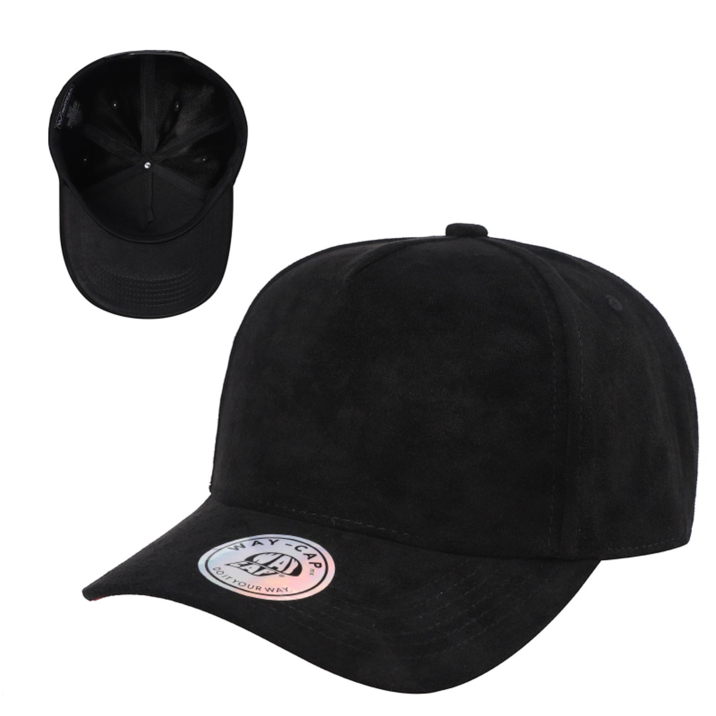 Waycap 5SUEDE black suede snapback hat with adjustable fit and classic design.