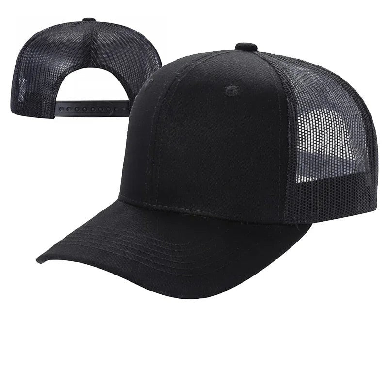 Waycap 6 Panel Curve Trucker Mesh Hat in black, featuring a breathable mesh back and curved brim for sun protection.