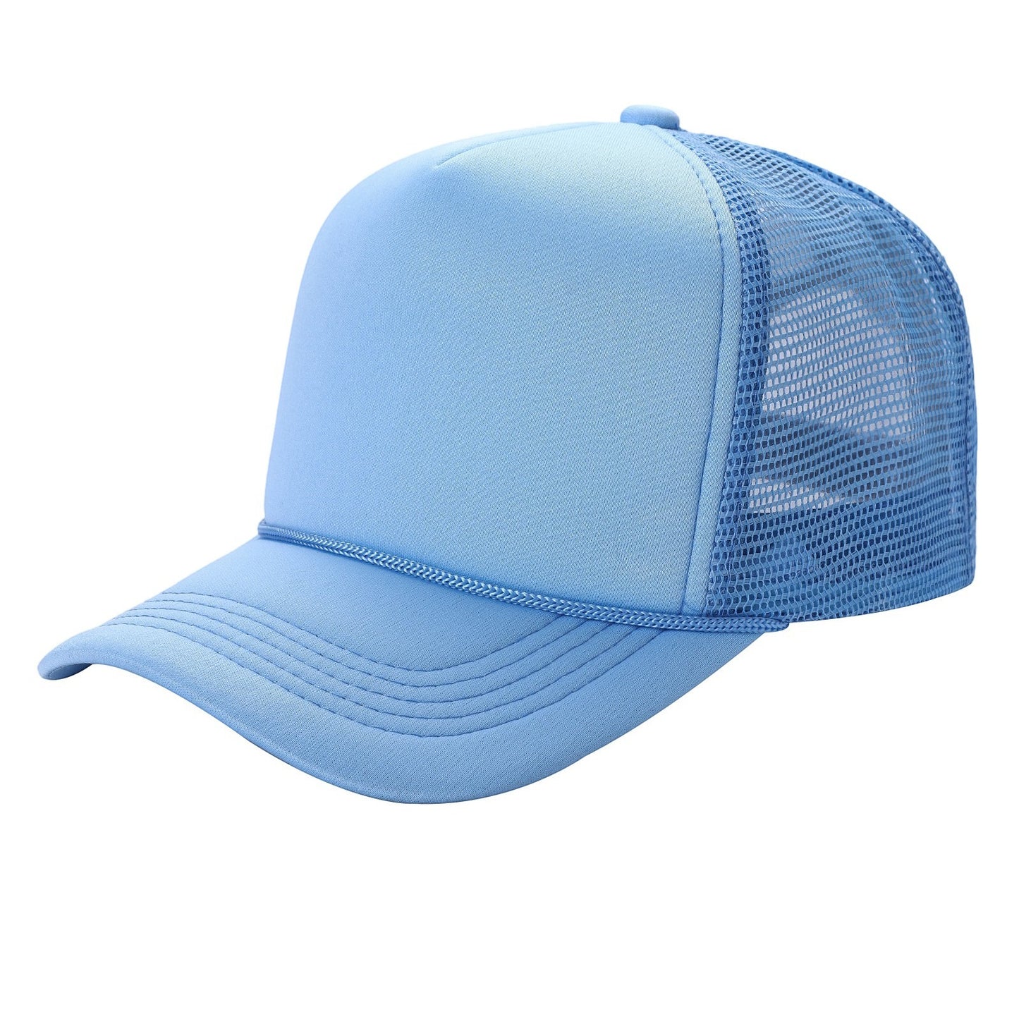Waycap Sponge trucker hat in light blue with foam front and mesh back. Adjustable snapback closure.