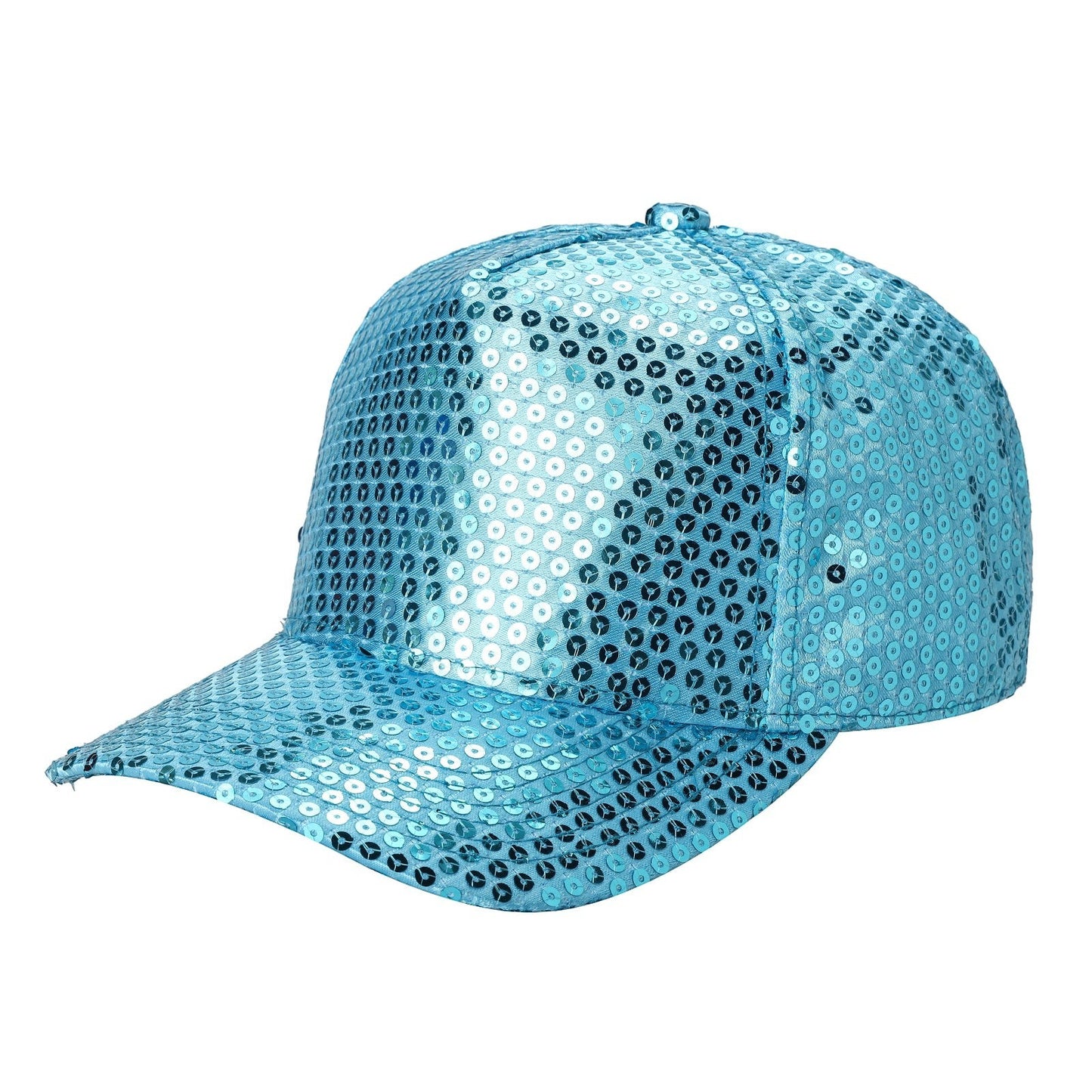 Waycap 5G Sequin Hat in bright blue, a dazzling baseball cap covered in shimmering sequins, perfect for parties and festivals.