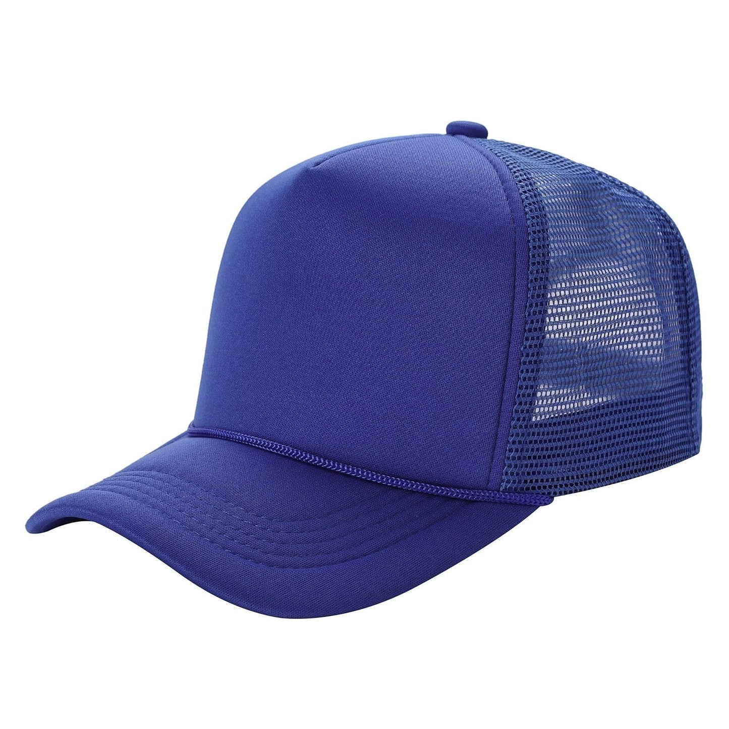 Waycap sponge trucker hat in royal blue with foam front and mesh back, adjustable snapback closure.