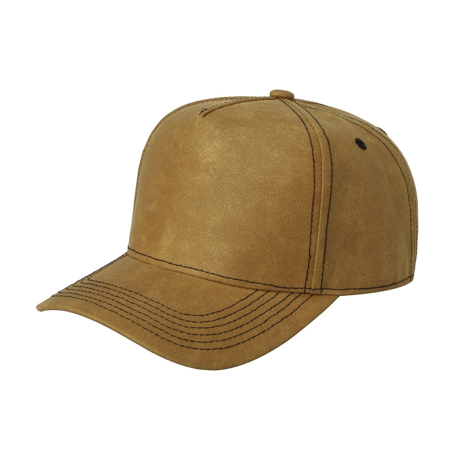 Waycap 5RS brown leather 5-panel baseball cap with pre-curved bill and adjustable snapback