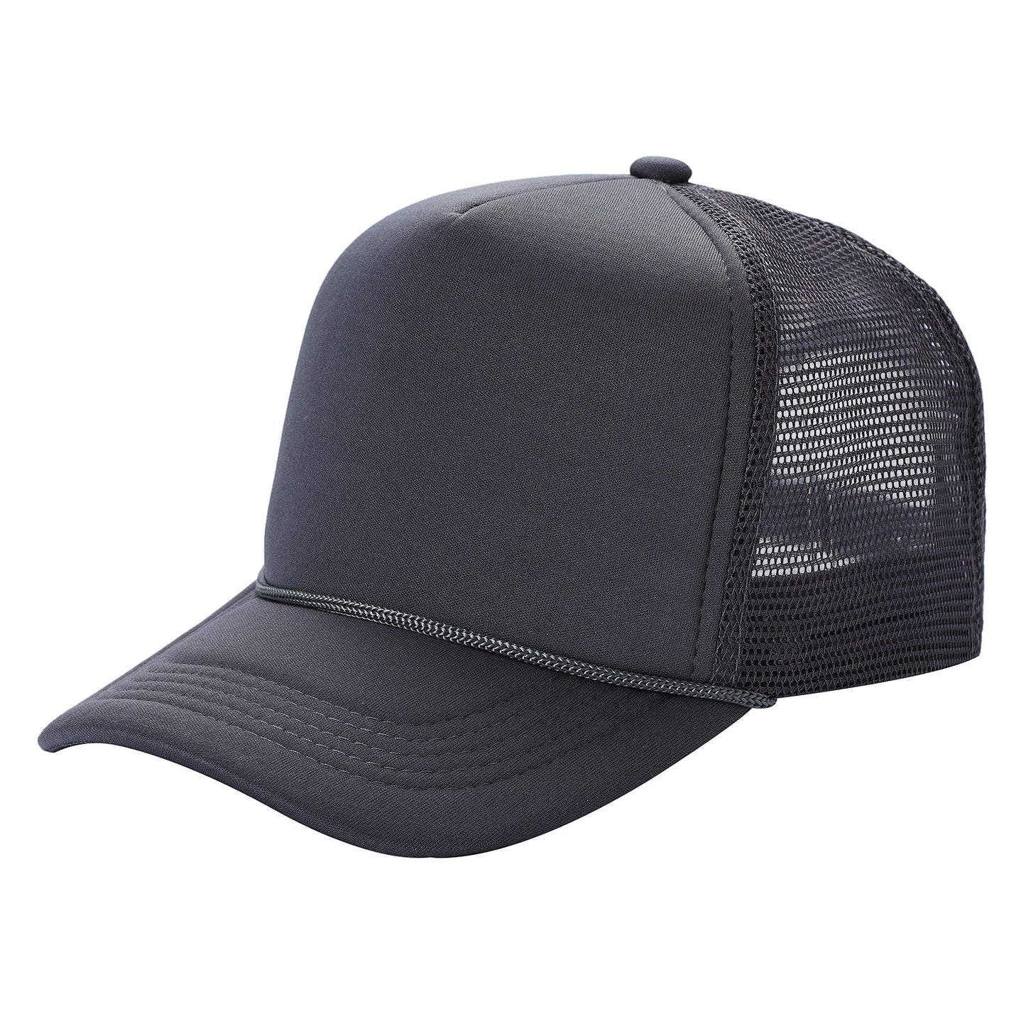 Waycap Sponge foam front trucker hat with mesh back and adjustable snapback closure in dark grey.
