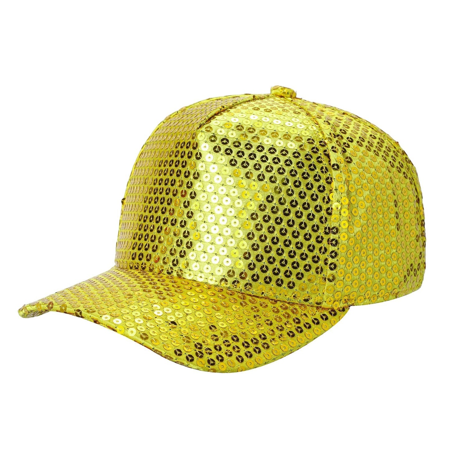 Waycap 5G Sequin Hat: dazzling gold sequin baseball cap with adjustable strap, perfect for parties and festivals.