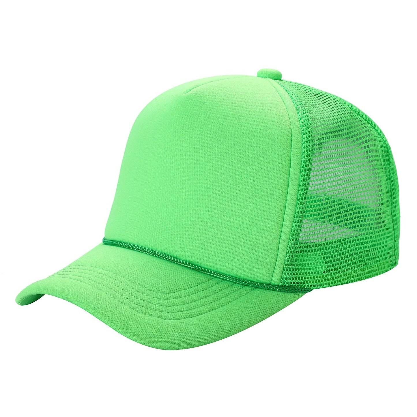 Waycap Sponge trucker hat in bright green foam with mesh back and adjustable snapback closure.