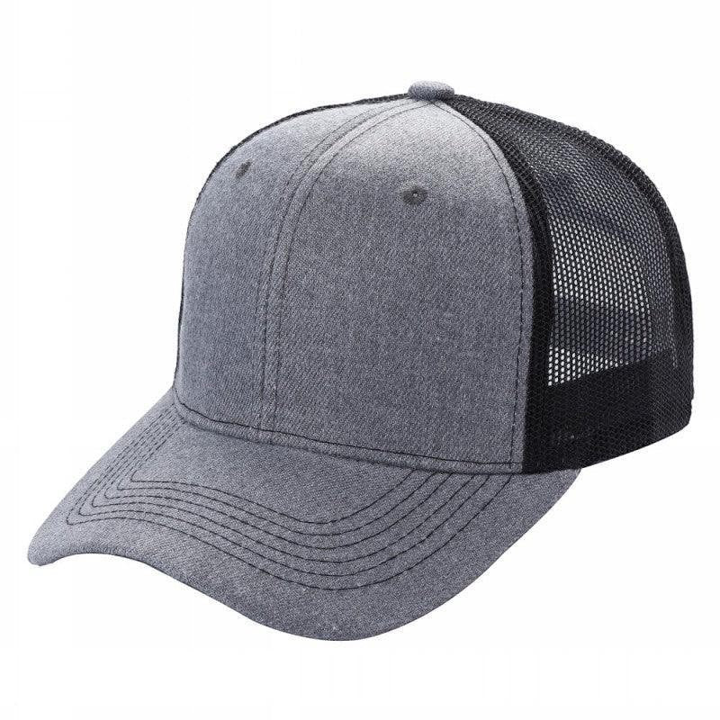 Waycap 6 Panel Curve Trucker Mesh Hat in grey with black mesh back panels and a curved brim.