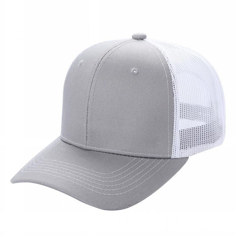 Waycap 6 Panel Curve Trucker Mesh Hat in grey with white mesh back panels and a curved brim.