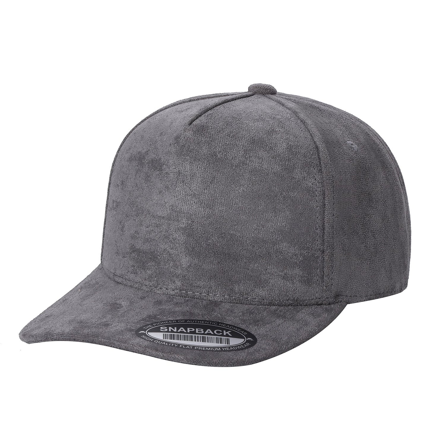 Waycap 5SUEDE grey suede snapback hat with adjustable fit and flat brim. Classic baseball cap style.