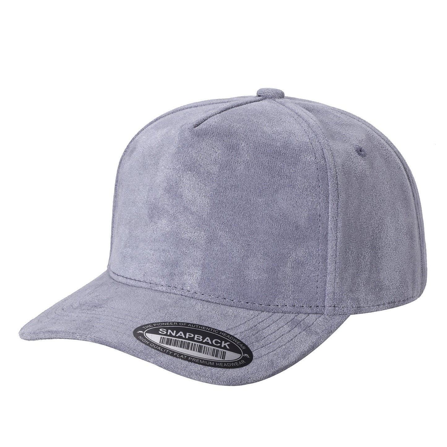 Waycap 5SUEDE grey suede snapback hat with adjustable fit and flat brim. Premium headwear.
