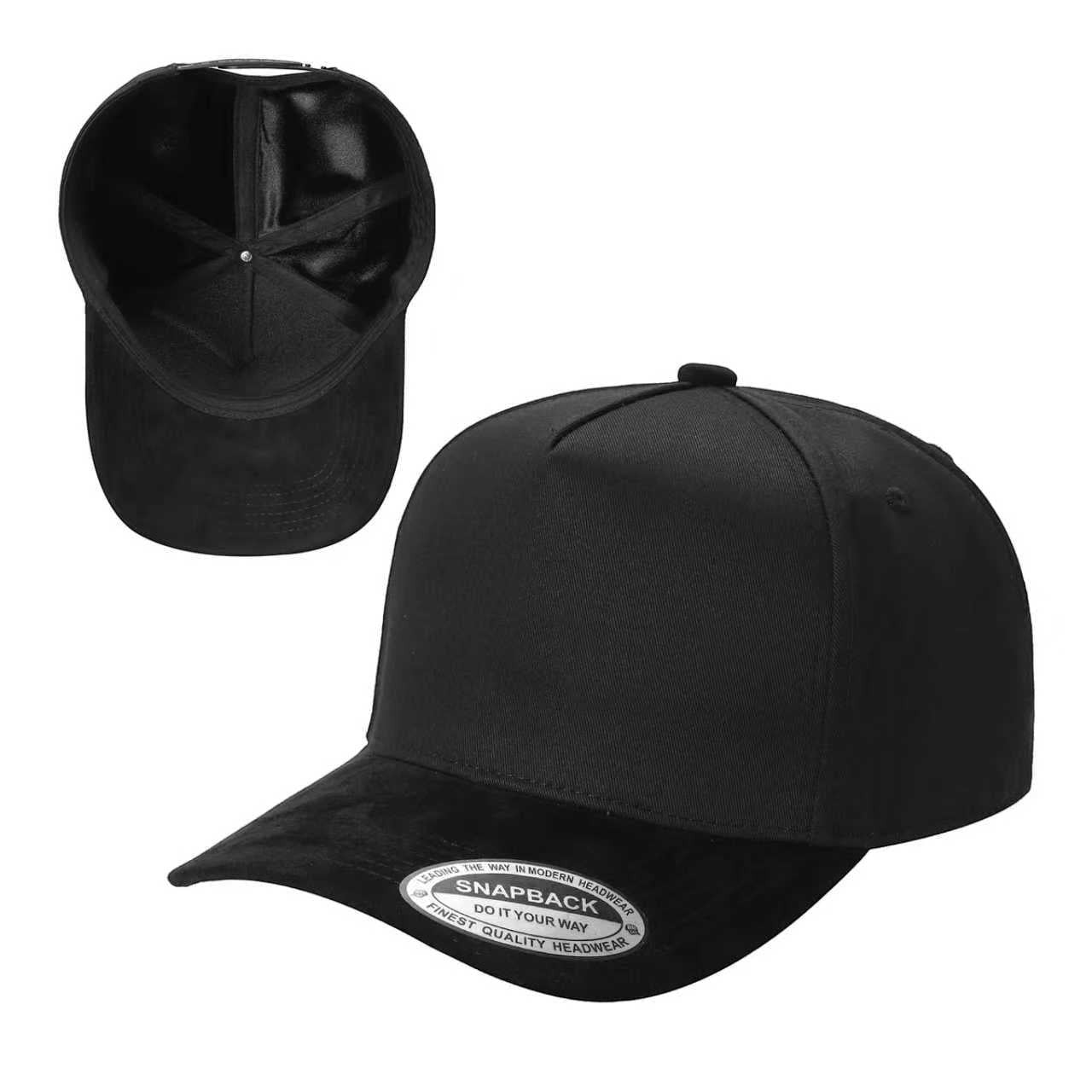 Waycap INC black waterproof suede TC snapback cap with curved brim and structured crown.
