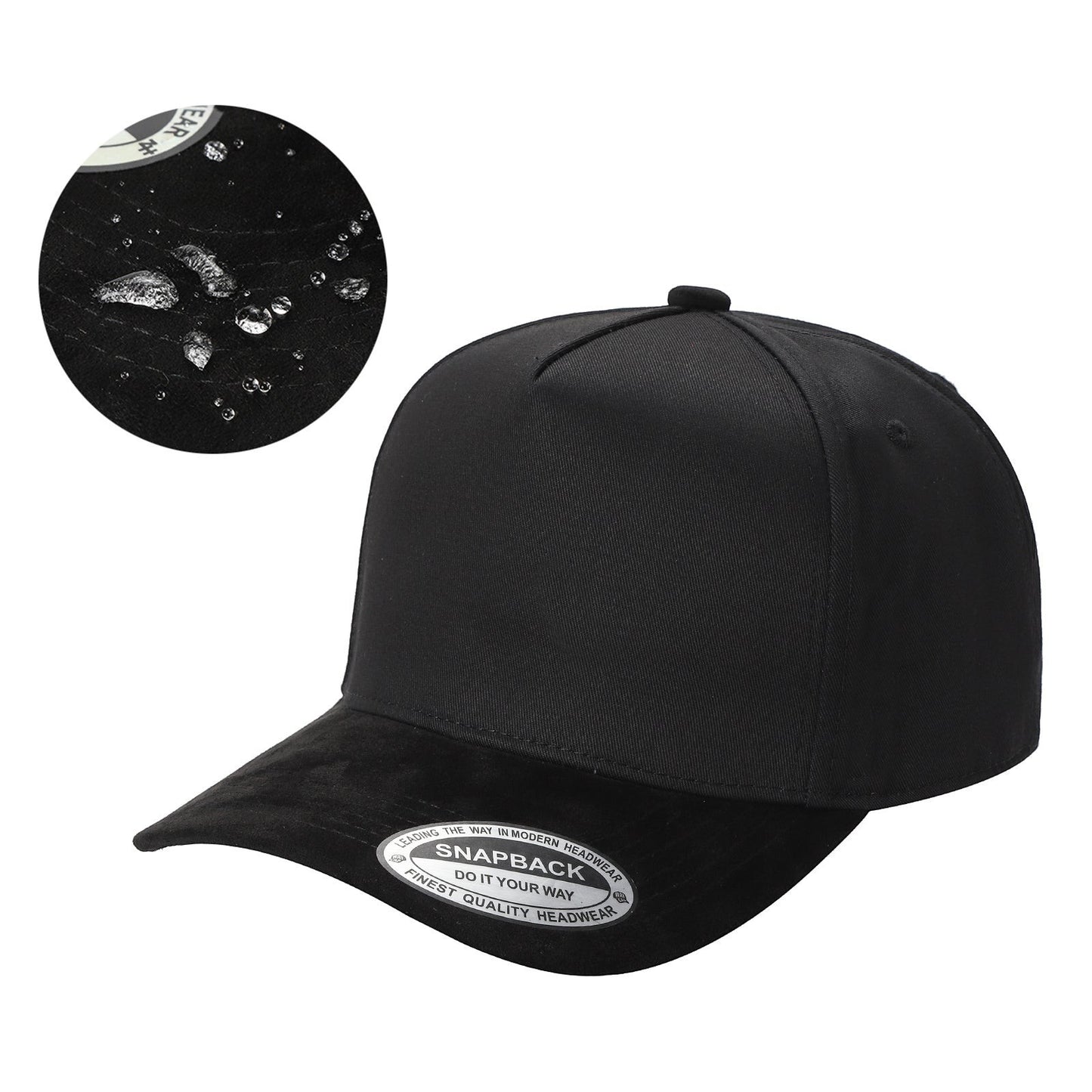 Waycap INC black waterproof suede TC snapback hat with a structured crown and curved brim.