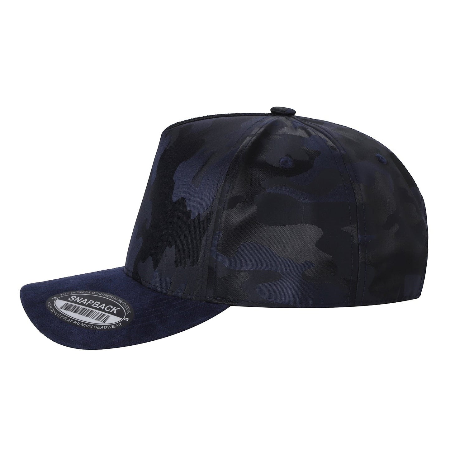 Waycap INC navy blue camouflage suede snapback cap with adjustable closure.