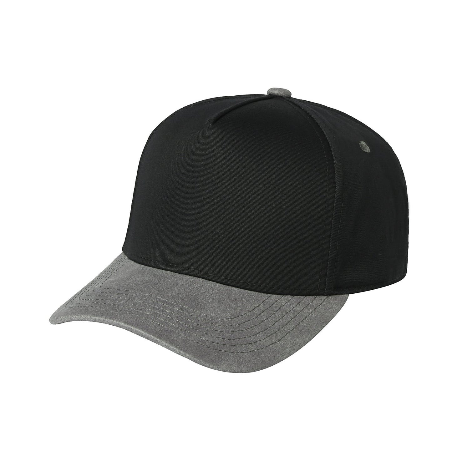 Waycap IN C black 5-panel baseball cap with grey suede pre-curved bill and adjustable snapback