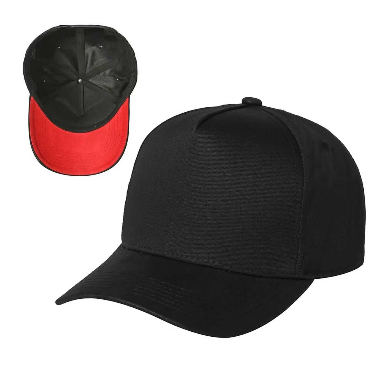 Waycap INCH black 5-panel baseball cap with a pre-curved bill and red interior. Features adjustable snapback closure.