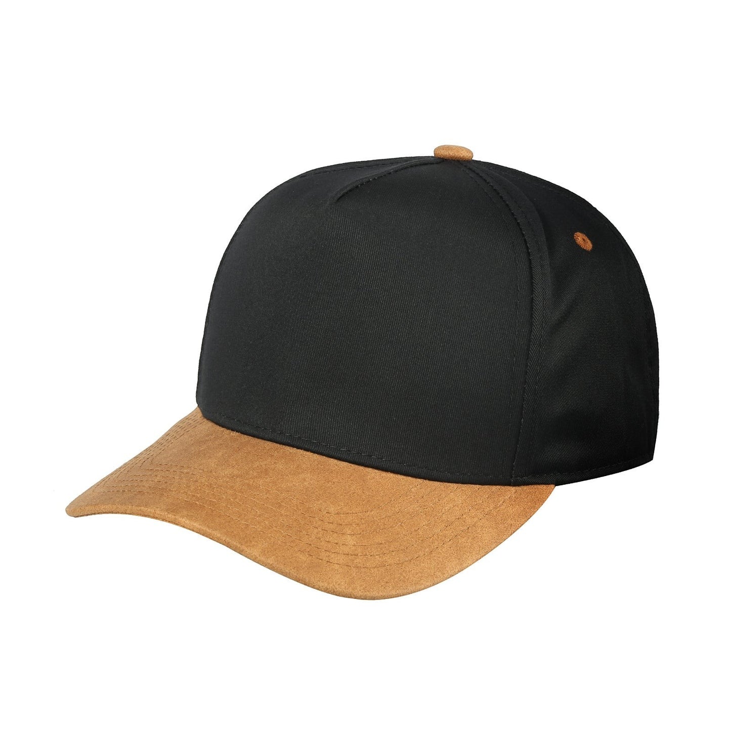 Waycap INCBill TC black baseball cap with a tan suede pre-curved bill and adjustable snapback