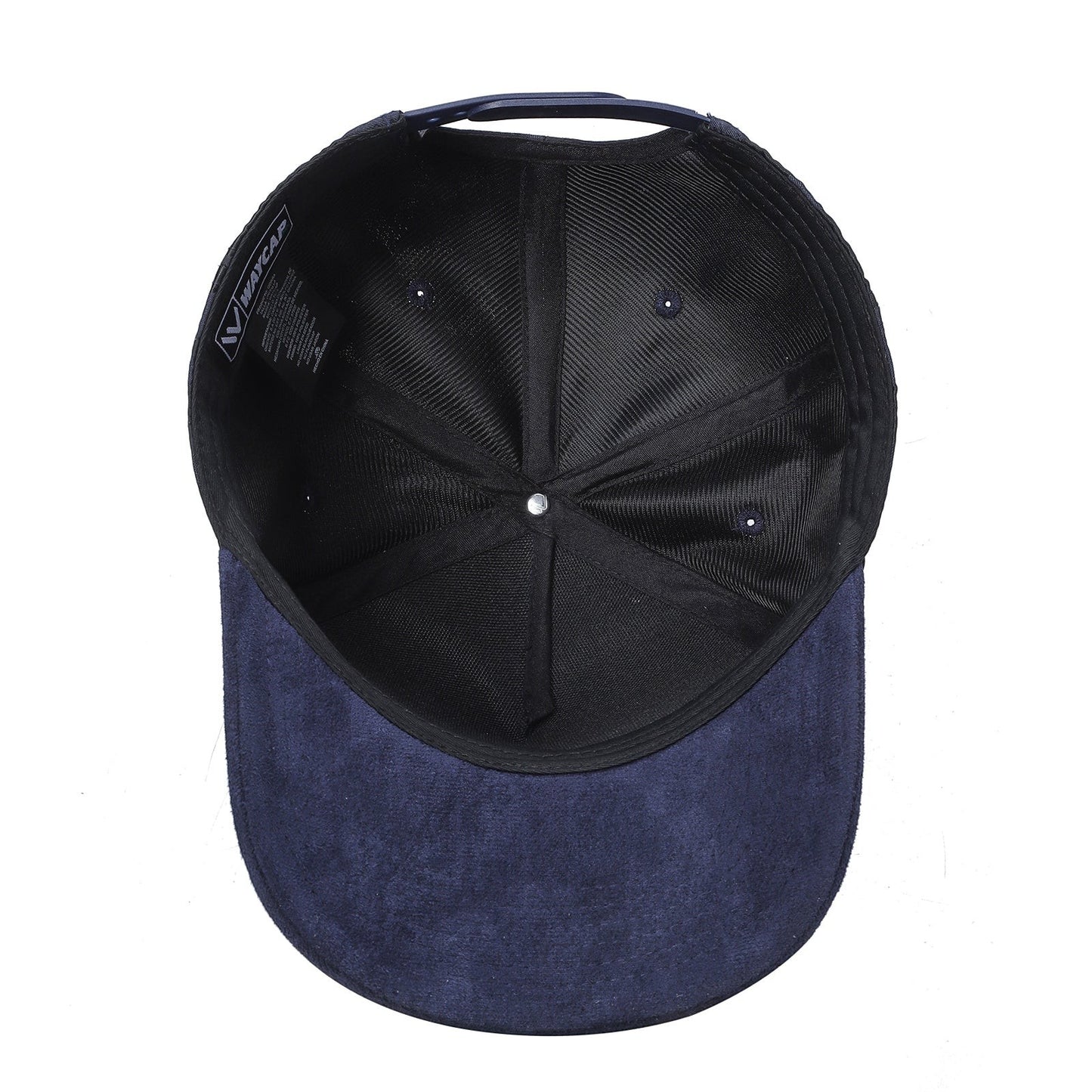Waycap CAMO Suede snapback cap in navy blue. Features a suede brim and adjustable strap.