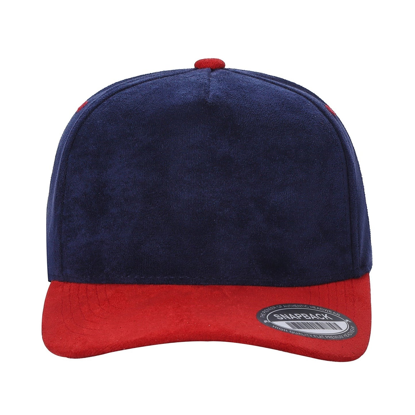 Waycap 5SUEDE navy blue suede snapback hat with red brim and button accent.