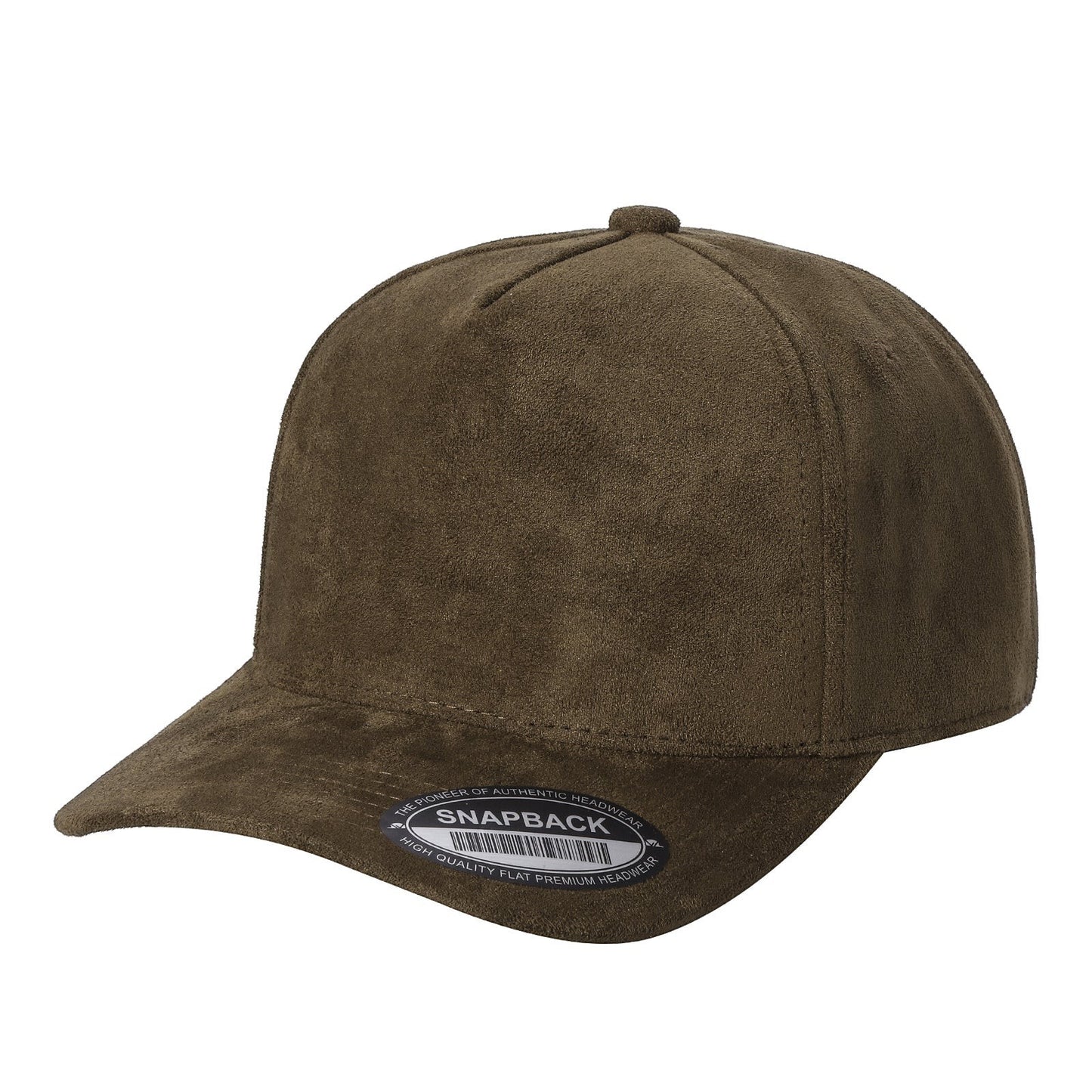 Waycap 5SUEDE premium olive green suede snapback hat with adjustable fit and flat brim.