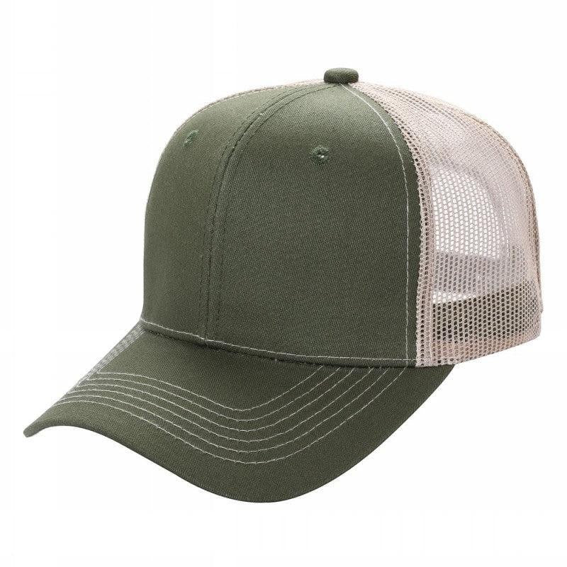 Waycap 6 Panel Curve Trucker Mesh Hat in olive green with a breathable mesh back and curved brim.