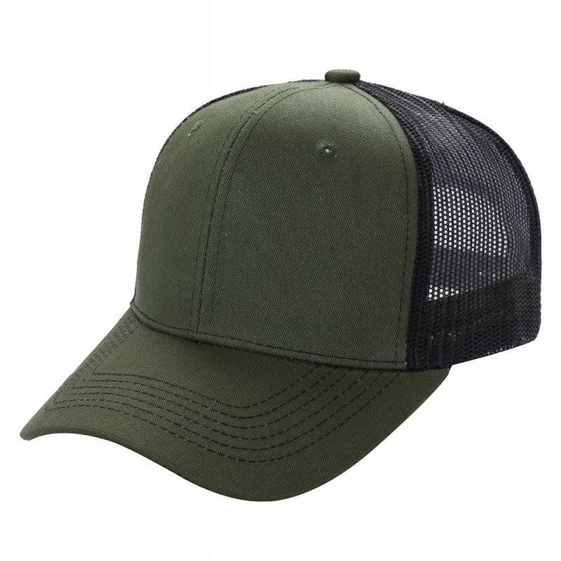 Waycap 6 Panel Curve Trucker Mesh Hat in olive green with black mesh back panels and a curved brim.