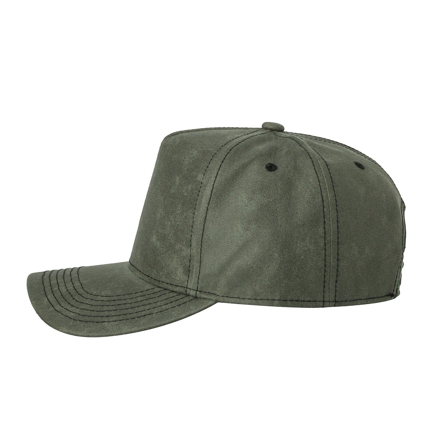 Waycap 5RS olive green leather 5-panel baseball cap with pre-curved bill and adjustable snapback