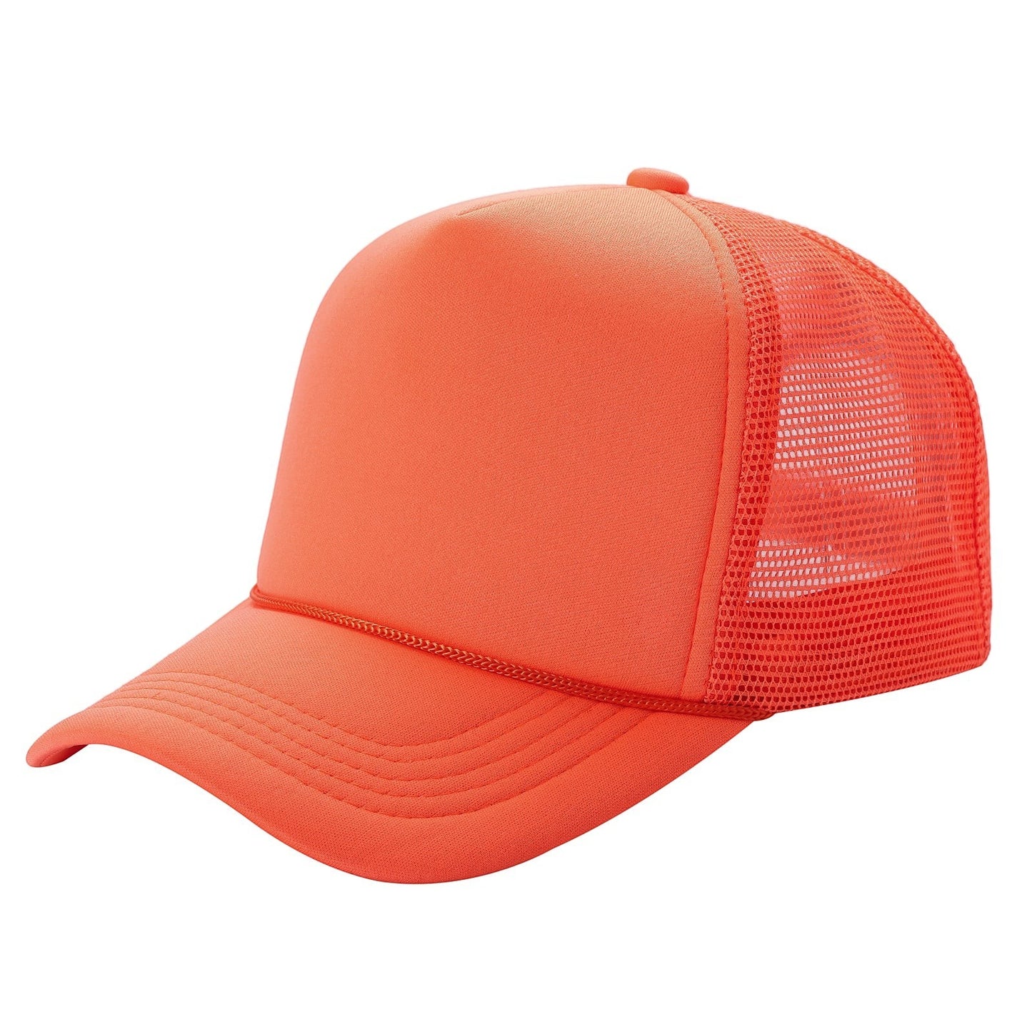 Waycap Sponge trucker hat in bright orange with foam front panel and mesh back. Adjustable snapback closure.
