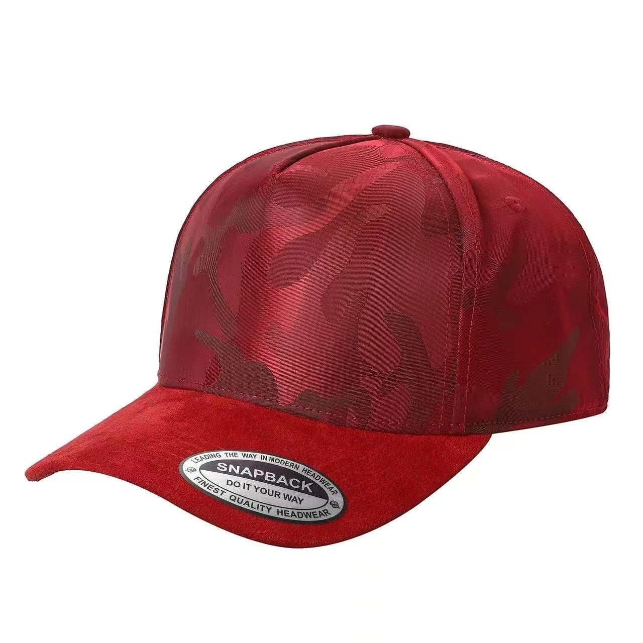 Waycap TCCS TC Camo Suede Cap in deep red with a tonal camouflage pattern and suede brim. Adjustable snapback closure.