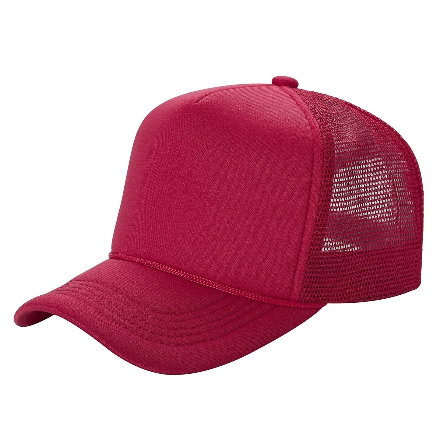 Waycap Sponge trucker hat in red, featuring a foam front panel and breathable mesh back. Adjustable snapback closure.