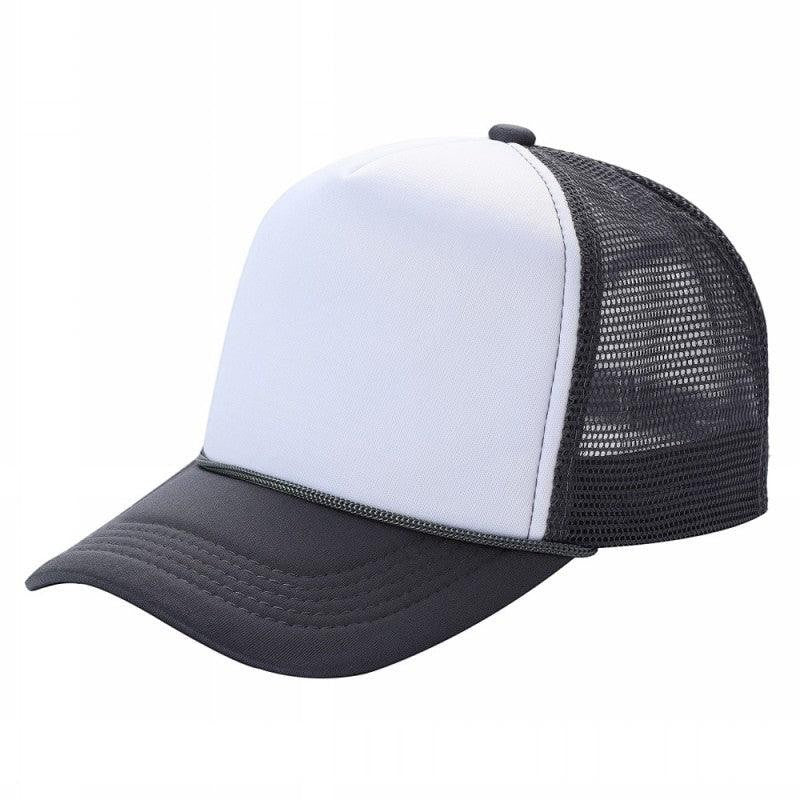 Waycap Sponge trucker hat with white foam front panel and dark grey mesh back. Features a dark grey brim with rope detail.