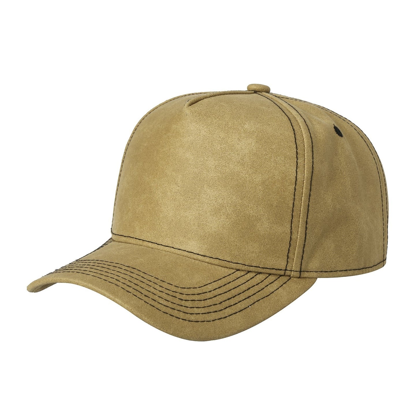 Waycap 5RS tan suede 5 panel baseball cap with pre-curved bill and adjustable snapback