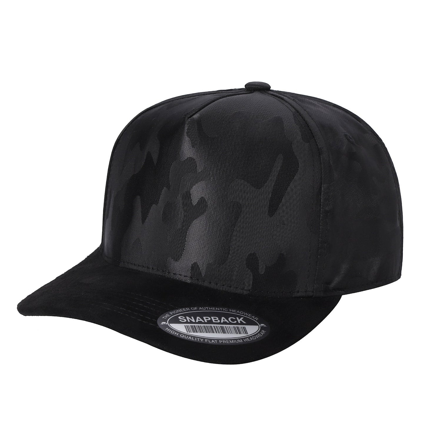 Waycap TCCS TC Camo Suede black snapback cap with a subtle camouflage pattern and suede brim.