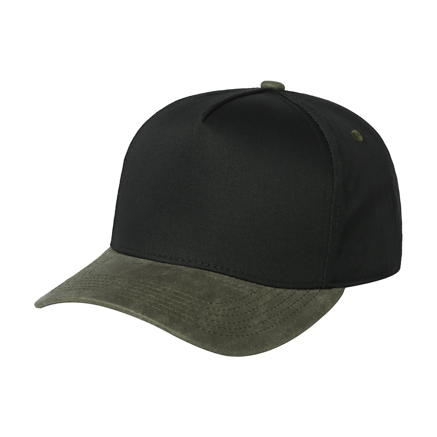Waycap INCBill TC baseball cap in black with a dark green suede pre-curved bill and adjustable snapback closure.